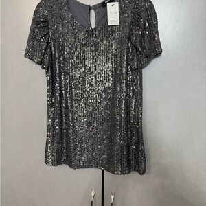 DKNY Silver Sequin Blouse